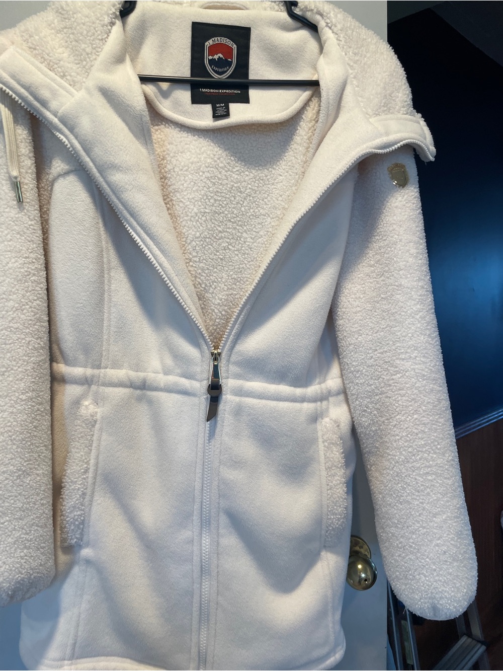 1 Madison Expedition Cream Sherpa Zip-Up Hooded Teddy Coat size M